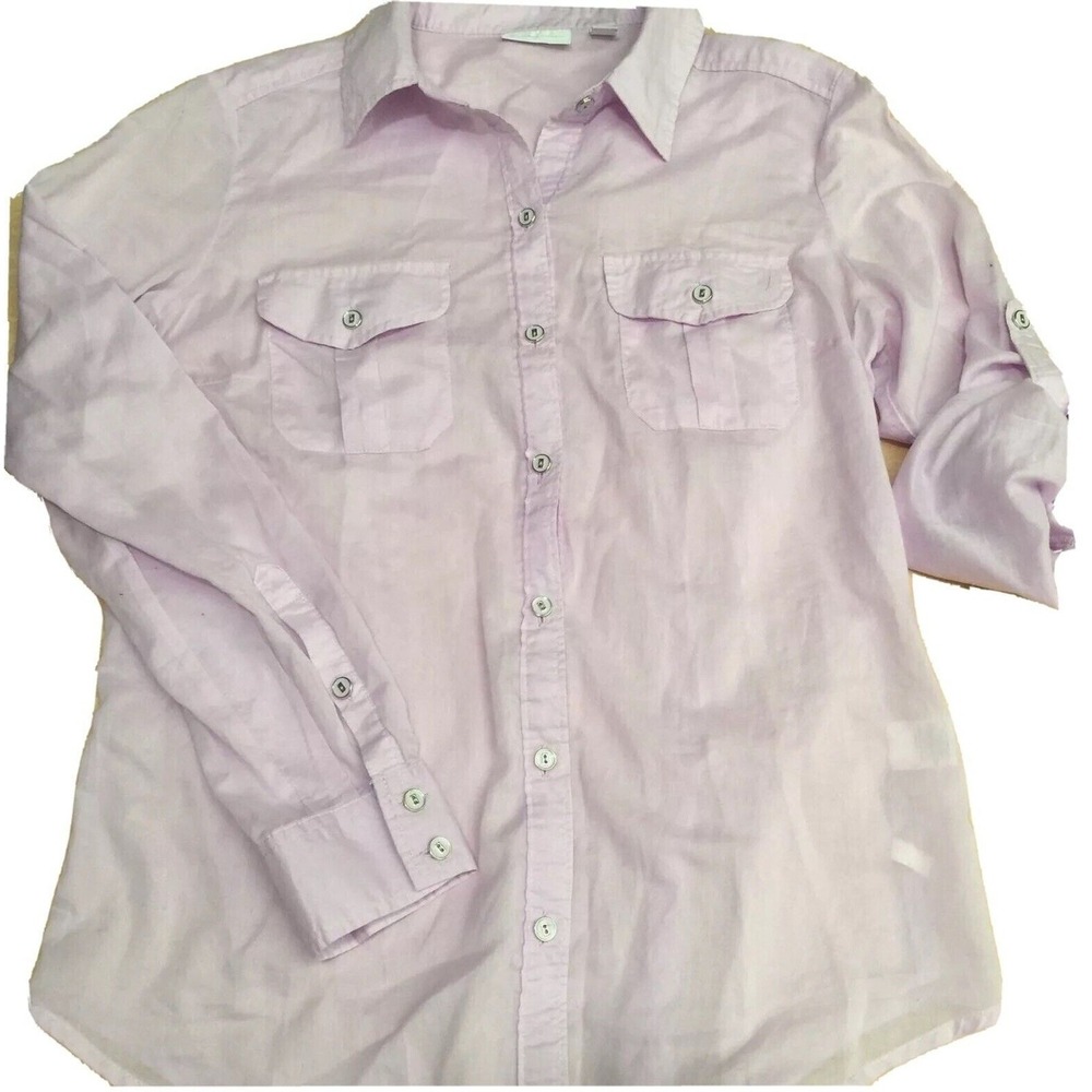 Women's Shirt Button Up Size‎ M Cotton Cuffed Sleeve New York & Company  (BE30)